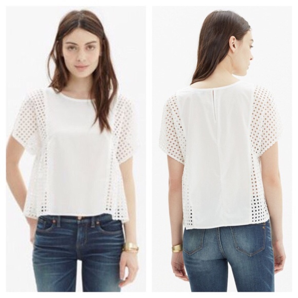 White cotton and eyelet madewell top